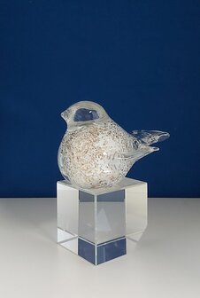 Mini Urn Glazen vogel Wit met gouden stippen