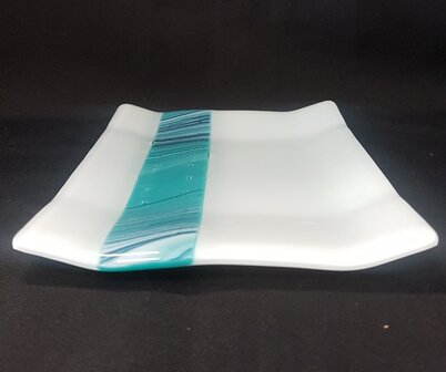 Schaal wit met blauw/ turquoise streep