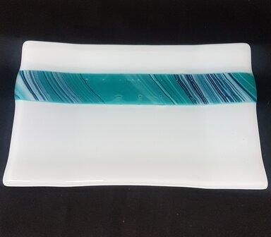 Schaal wit met blauw/ turquoise streep