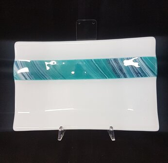 Schaal wit met blauw/ turquoise streep
