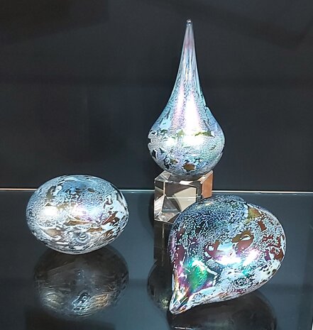 Hart van mond geblazen glas basiskleur Zilver  Mini Urn