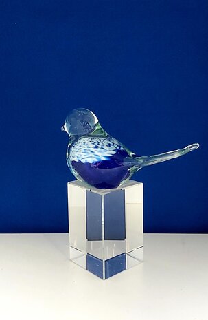 Glazen vogel Blauw met stippen