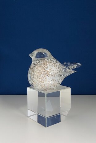 Mini Urn Glazen vogel Wit met gouden stippen