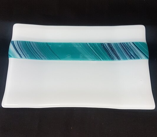 Schaal wit met blauw/ turquoise streep