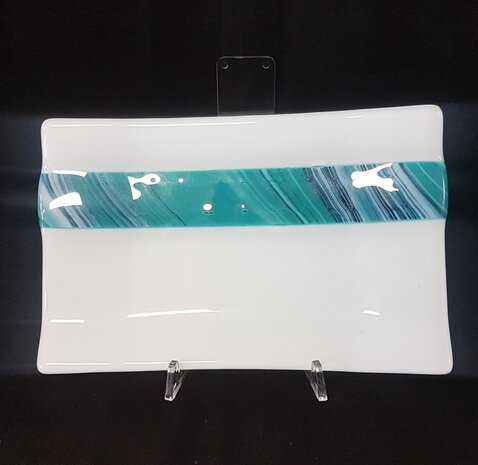 Schaal wit met blauw/ turquoise streep